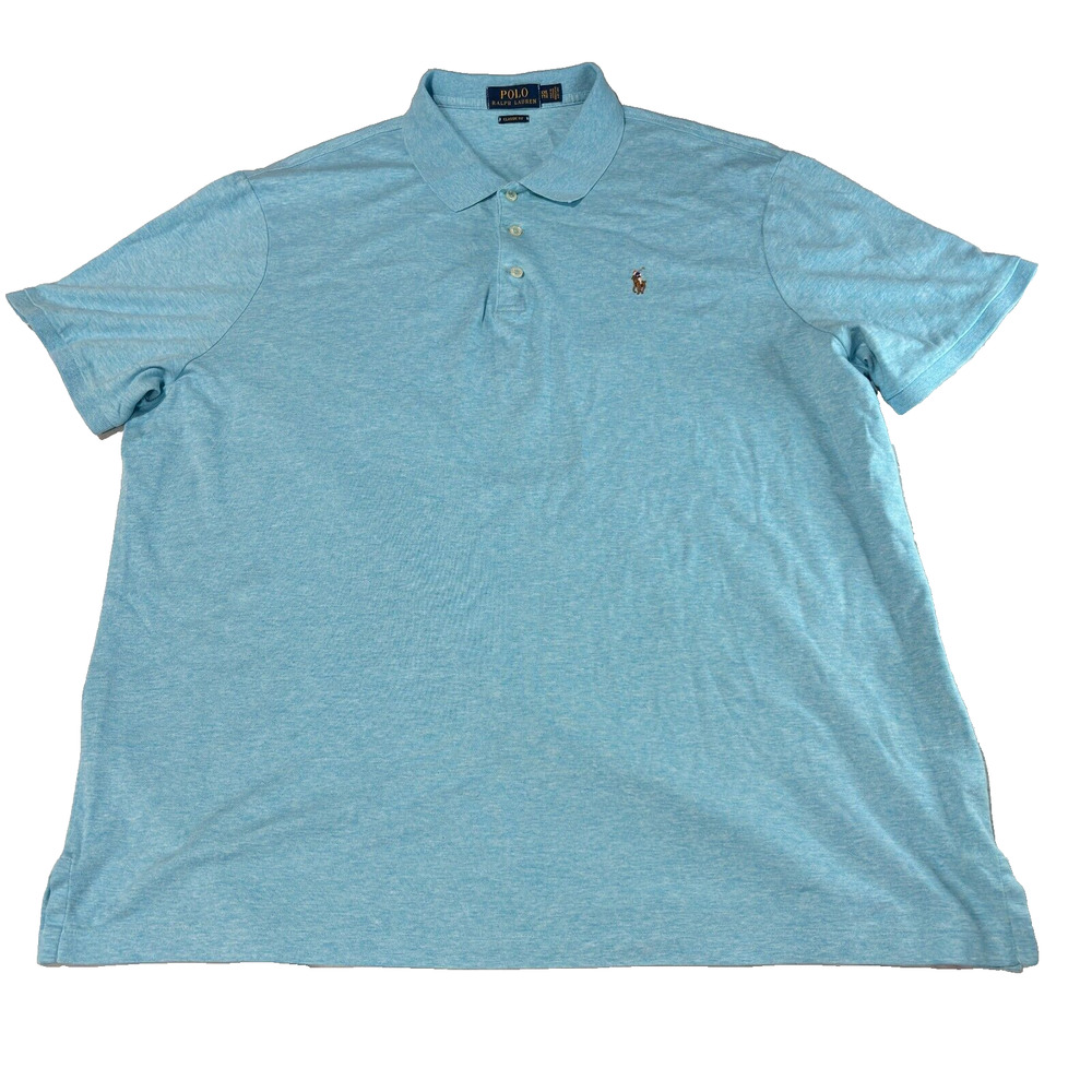 Ralph Lauren Polo Shirt Blue Pima Cotton Flesh Pony Men's 2XL Classic-Fit